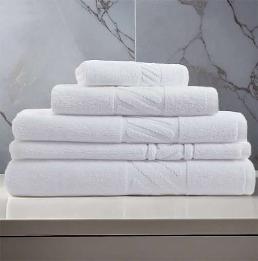 Toalhas de Hotelaria Brancas Barra Diagonal - Fio Duplo Torcido 450grm2